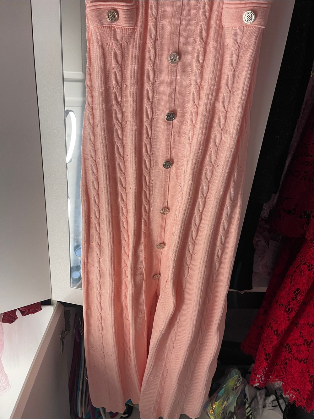 Sandro Blush Pink Knit Button-Front Maxi Dress - Picture 4 of 6